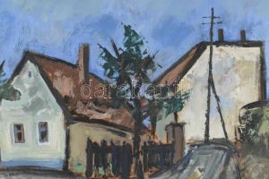 Makra János (1920-1991): Öreg házak. Olaj, farost, jelzett. Hátoldalon autográf felirattal és Képcsa...