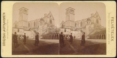 cca 1890 Assisi, Basilica di San Francesco, sztereófotó, Brand J. Temesvár, 8,5×18 cm