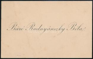 1886 Báró Rudnyánszky Béla saját kezű sorai névjegykártyája hátoldalán Zombath Pál felcsúti MÁV ellenőr részére