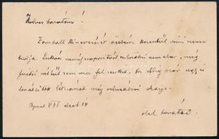 1886 Báró Rudnyánszky Béla saját kezű sorai névjegykártyája hátoldalán Zombath Pál felcsúti MÁV elle...