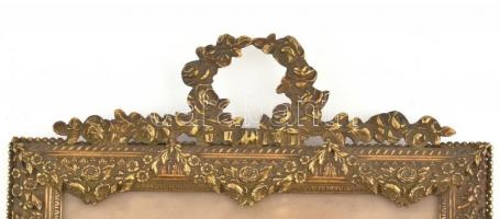 Antik asztali fényképtartó. Öntött réz. cca 1890. Régi fényképpel. 16x22 cm