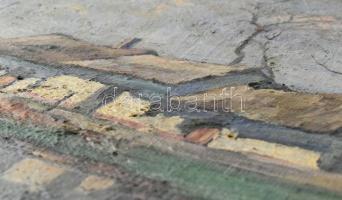 Király Jenő (1885-1958): Napsütötte tanya. Olaj, vászon, jelzett, kissé sérült. Hátoldalon töredékes...