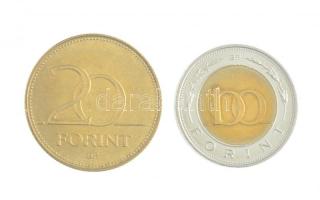 2002. 100Ft "Kossuth" + 2003. 20Ft Cu-Ni "Deák" T:2 Adamo FOEM1, FOEM2
