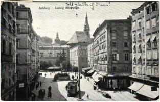 1909 Salzburg, Ludwig Viktorplatz / square, tram, shops (EK)