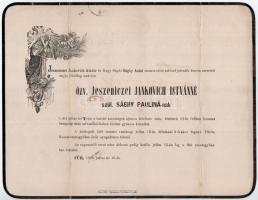 1868 Für, Özv. Jeszeniczei Jankovich Istvánné szül. Sághy Paulina (1828-1868) halálozási értesítője,
