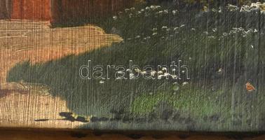 Olvashatatlan (Szent...) jelzéssel: Libapásztorlány. Olaj, karton. Dekoratív, sérült fa keretben. 24...