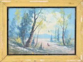 Olvashatatlan jelzéssel: Fácán az erdő szélén. Tempera, papír. Üvegezett, sérült fa keretben. 35×50 cm.