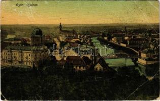 1911 Győr, Újváros, zsinagóga, híd. Berecz Viktor kiadása (EB)