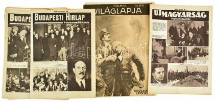 1933-1935 Budapesti Hírlap képes mellékletei, rajta a kor ismert politikusaival, eseményeivel, 10 db, + 137 Uj Magyarság képes melléklete. + 1915 Tolnai Világlapja 1915. december 23., hiányos száma.