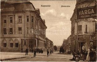 1917 Kaposvár, János utca, Gazdasági és Ipari Takarékpénztár, Varga, Ungár Béla és Ede üzlete, tejcsarnok. Szabó Lipót kiadása (kis szakadás / small tear)