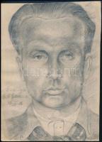 Olvashatatlan jelzéssel: Katona portréja. Ceruza, papír, papírra kasírozva. 25x18,5 cm