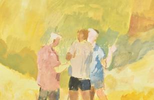 Gulyás Dénes (1927-2003): Beszélgetők, 1976. Akvarell, papír, jelzett, papírra kasírozva, 34x45,5 cm