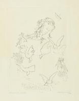 Almásy Aladár (1946-): Galambetető kisleány. Rézkarc, papír, jelzett, számozott (21/100), lapon kisebb törésnyomokkal, egészen apró foltokkal, 39×29,5 cm