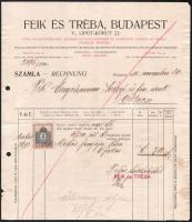 1910 Feik és Tréba Lipót körút tűzoltó felszerelések számla + 1897 Óbecse, Gavansky Boldizsár fejléces számla