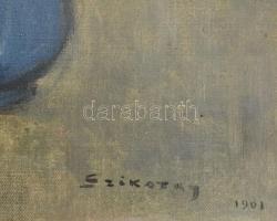 Szikszay Ferenc (1871-1908): Pünkösdi rózsák, 1901. Olaj, vászon, hátoldalán autográf felirattal. 55...