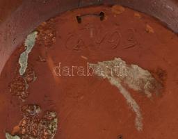 Népi kerámia tálka, jelzett, kopott, d:17cm