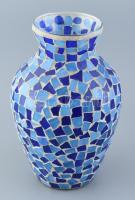 Üveg váza home made mozaikkal kirakva, kopott, m:26 cm