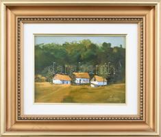 Sziklay Juhos Sándor (?-): Tanya délután. Olaj, akril, farost, jelzett. Dekoratív fa keretben. 15×20...