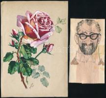 4 db kisméretű akvarell, grafika, némelyik jelzett kb 12x10 cm