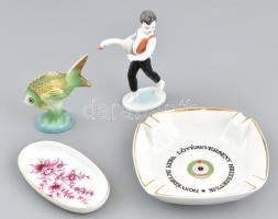 Hollóházi porcelán tálka és figura, 4 db, jelzett, kopásnyomokkal