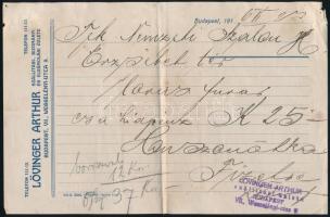 1916 Lővinger Arthur szállítmányozó számlája a Nemzeti Szalonnak, hídpénz és szállítmányozásról