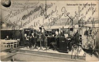 1911 Wien, Vienna, Bécs; Jos. Parzer's Restaurant "Bürgertheater" Hauptstraße 1a. Saloncapelle im Concert-Keller / restaurant, interior with music band. "Anitta" Wien (EK)