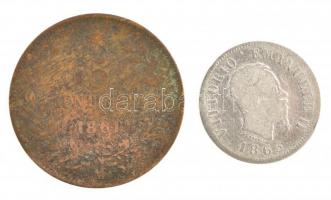 Olaszország 1861M 5C "II. Viktor Emánuel" Cu + 1863M BN. 50C "II. Viktor Emánuel" Ag T:3 patina, kis benyomódás  Italy 1861M 5 Centesimi "Vittorio Emanuele II" Cu + 1863M BN. 50 Centesimi "Vittorio Emanuele II" Ag C:F patina, small material error Krause KM#3.2,14.1