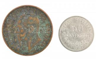 Olaszország 1861M 5C "II. Viktor Emánuel" Cu + 1863M BN. 50C "II. Viktor Emánuel&quot...