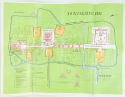cca 1996 Mexikó Teotihuacan, kihajtható térkép és prospektus spanyol nyelken, 41x55 cm. Kiadói papírkötés