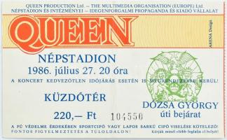 1986 Queen, Népstadion, belépőjegy a legendás koncertre, küzdőtér, hajtásnyommal, máskülönben jó állapotban / 1986 Queen, Népstadion Budapest, concert ticket, folded, otherwise in good condition