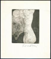 Kondor Lajos (1926-2006): Női akt torzó. Rézkarc, papír, jelzett, 13x10,5 cm