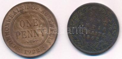 Nemzetközösség 1862. Straits Settlements 1C "Viktória királynő" Cu + 1922. Ausztrália 1P &...