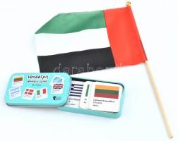 68 darabos nemzetek zászlói memória játék fém dobozban+Egyesült Aram Emírségek mini zászlaja