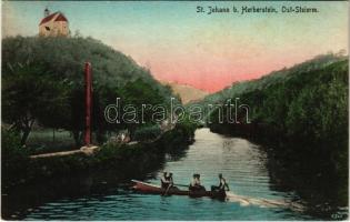 Sankt Johann bei Herberstein (Feistritztal, Steiermark); general view, riverside, rowing boat. Photo. u. Verlag A. Wallner