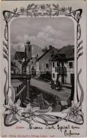 Liezen (Steiermark), street view with church. Verlag v. Josef v. Eiberg. Art Nouveau, floral (EM)