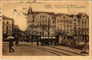 1914 Lviv, Lwów, Lemberg; Plac Halicki i ul. Walowa / street view, square, shops (EB)