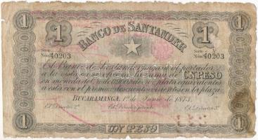 Kolumiba / Santander Bank 1873. 1P A 40203, hátlapon felülbélyegezve T:III- Colombia / Banco de Santander 1 Peso A 40203 overprint on backside C:VG