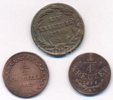 1780H 1kr Cu "Mária Terézia" + 1812S 1/2kr Cu "I. Ferenc" + 1816S 1/4kr Cu "...