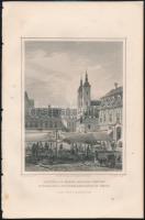 cca 1850-1860 Ludwig Rohbock (1820-1883) - J. Riegel: Haltér és a városi egyház Pesten, acélmetszet, jelzett a dúcon, egészen apró foltokkal, 15x12 cm, teljes: 24x16 cm