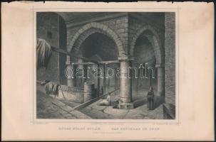 cca 1860 Ludwig Rohbock (1820-1883)- K. Gunkel&J. M. Kolb: Rudas fürdő Budán, Pest, Lauffer és Stolp, acélmetszet, jelzett a dúcon, 13x16,5 cm, teljes: 16x24 cm