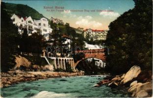 1912 Merano, Meran (Südtirol); An der Passer mit steinernem Steg und Gilfpromenade / stone bridge (EK)
