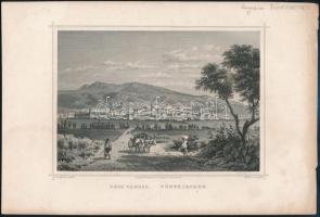 cca 1860 Ludwig Rohbock (1820-1883)-Georg Michael Kurz (1815-1883): Pécs városa, Pest, Lauffer és Stolp, acélmetszet, jelzett a dúcon, 12x17 cm, teljes: 16x24 cm