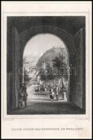 cca 1860 Ludwig Rohbock (1820-1883) - J. M. Kolb: Kilátás a Várkapuból Budán. Blick durchs Burgthor ...