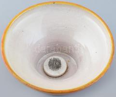 Mihály Béla: Retró gyertyatartó, színes mázakkal festett kerámia, jelzett, hibátlan, d: 19 cm