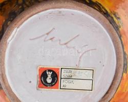 Mihály Béla: Retró gyertyatartó, színes mázakkal festett kerámia, jelzett, hibátlan, d: 19 cm