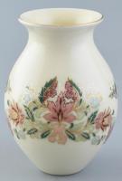 Zsolnay virágmintás porcelán váza, kézzel festett, jelzett, kopásnyomokkal, m: 13 cm