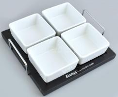 Kínáló, fa, porcelán betéttel, kopott, originál kartondobozban, 18x18cm