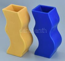 2db design váza, kék, sárga, porcelán, jelzett, kopott, m:21cm