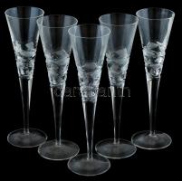 5db kristályüveg pezsgőspohár, kopásnyomokkal, m:27cm