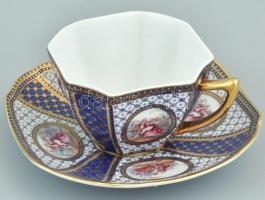 China díszes porcelán csésze, jelzett, kopott, d:7cm